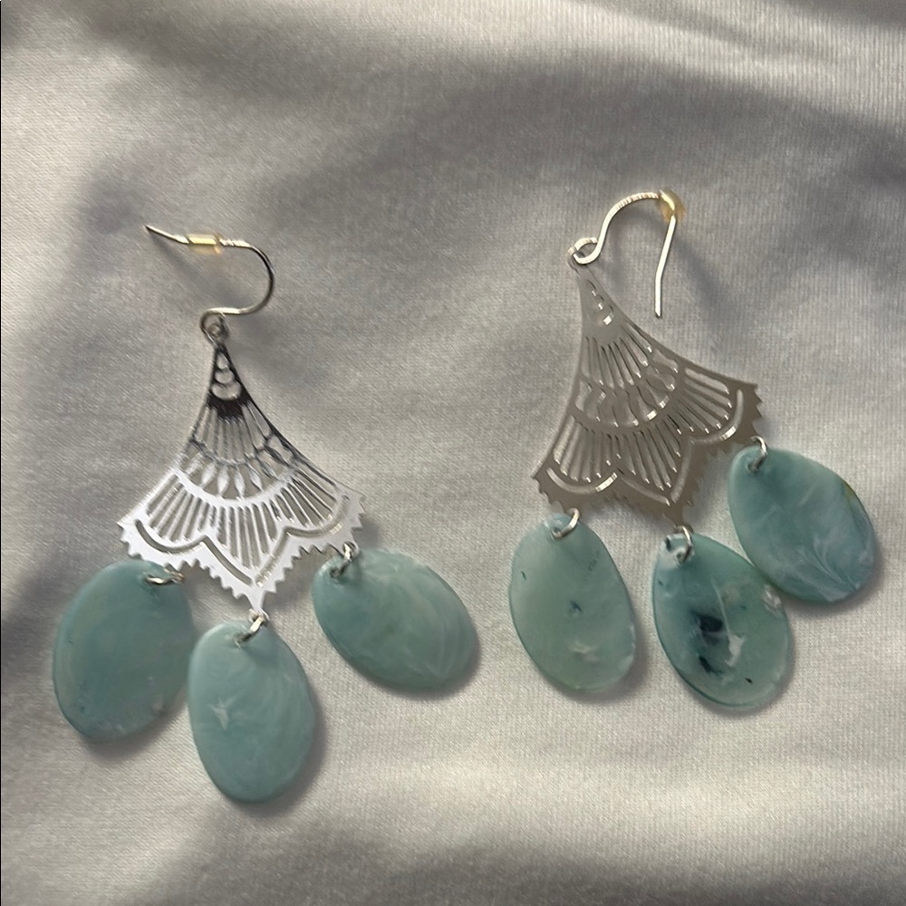 Silver and Blue Chandelier Earrings with Gemstone Drops